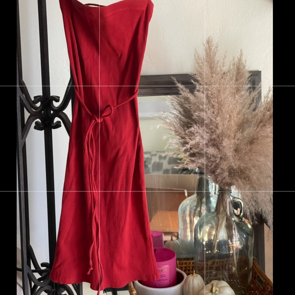 Strapless red mini dress
